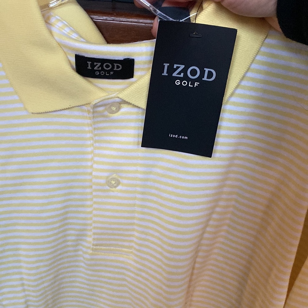 Mens Izod golf shirt…yellow striped, brand new with tags size XL